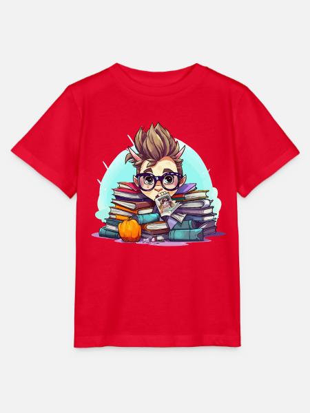 Büchernerd im Bücherstapel - Stanley/Stella Kinder T-Shirt MINI CREATOR - Rot