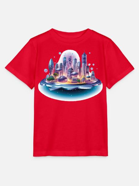 Schwebende Stadtinsel Neonzauber - Stanley/Stella Kinder T-Shirt MINI CREATOR - Rot