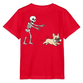 Halloween, Französische Bulldogge, Skelett - Stanley/Stella Kinder T-Shirt MINI CREATOR  - Rot - Vorne - Jaiden (125cm)