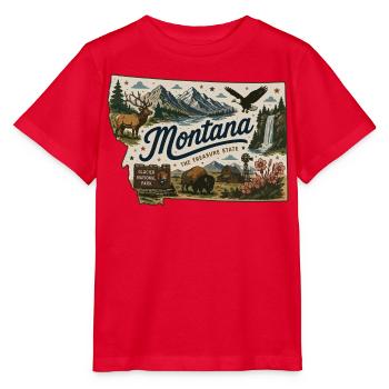 Montana Treasure State Vintage-Reiseaufkleber - Stanley/Stella Kinder T-Shirt MINI CREATOR  - Rot - Vorne - Jaiden (125cm)