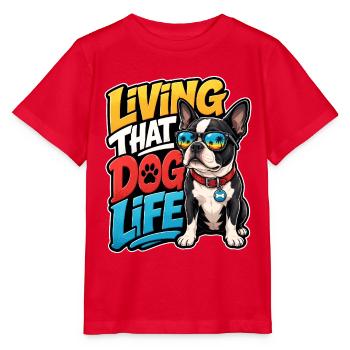 Boston Terrier - Stanley/Stella Kinder T-Shirt MINI CREATOR  - Rot - Vorne - Jaiden (125cm)