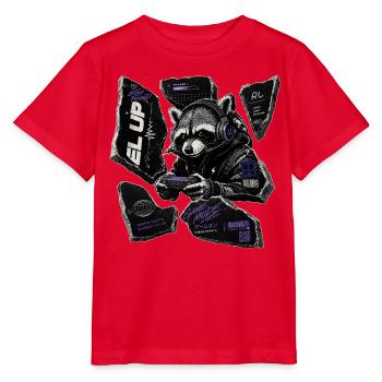 Waschbär im Neon-Gaming-Mode - Stanley/Stella Kinder T-Shirt MINI CREATOR  - Rot - Vorne - Jaiden (125cm)