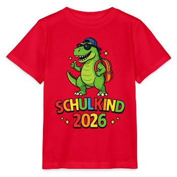 Schulkind 2026 Dinosaurier Einschulung - Stanley/Stella Kinder T-Shirt MINI CREATOR  - Rot - Vorne - Jaiden (125cm)