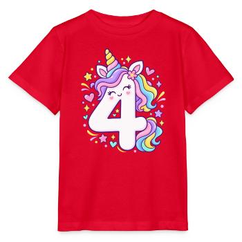 Magical unicorn for the 4th birthday - Stanley/Stella MINI CREATOR Kids’ T-Shirt - red - Front - Jaiden (125cm)