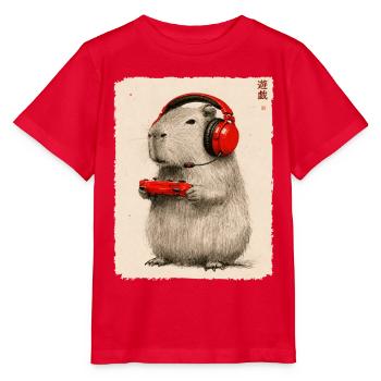 Gamer, Gaming, Japanische Kunst, Zocker, Capybara - Stanley/Stella Kinder T-Shirt MINI CREATOR  - Rot - Vorne - Jaiden (125cm)