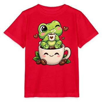Kawaii Kaffeemaschine Frosch - Stanley/Stella Kinder T-Shirt MINI CREATOR  - Rot - Vorne - Jaiden (125cm)