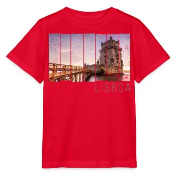 Lissabon Portugal Retro Torre de Belém Souvenir - Stanley/Stella Kinder T-Shirt MINI CREATOR  - Rot - Vorne - Jaiden (125cm)