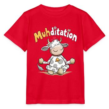 Muhditation Kuh Yoga Meditation Wortspiel Humor - Stanley/Stella Kinder T-Shirt MINI CREATOR  - Rot - Vorne - Jaiden (125cm)