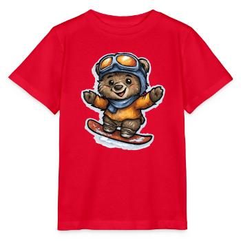 Winterteddy auf dem Snowboard - Stanley/Stella Kinder T-Shirt MINI CREATOR  - Rot - Vorne - Jaiden (125cm)