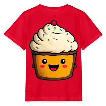 Kawaii Cupcake Gesicht Illustration - Stanley/Stella Kinder T-Shirt MINI CREATOR  - Rot - Vorne - Jaiden (125cm)