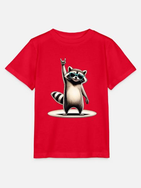 Raccoon Rocker mit Sonnenbrille - Stanley/Stella Kinder T-Shirt MINI CREATOR - Rot