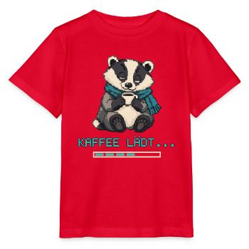 Dachs mit Kaffee Pixel Art - Stanley/Stella Kinder T-Shirt MINI CREATOR  - Rot - Vorne - Jaiden (125cm)
