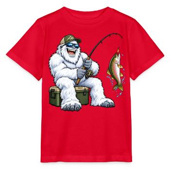 Fröhlicher Yeti beim Angeln – Lustiges Outdoor Mot - Stanley/Stella Kinder T-Shirt MINI CREATOR  - Rot - Vorne - Jaiden (125cm)