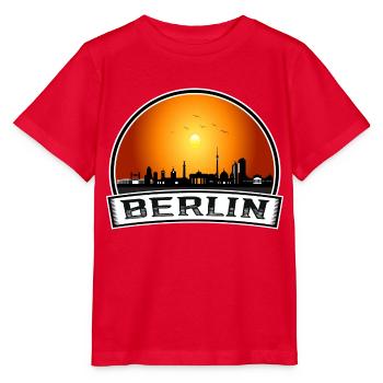 Berlin Skyline Retro Sun lettrage - T-shirt bio MINI CREATOR Stanley/Stella Enfant - rouge - Devant - Jaiden (125cm)