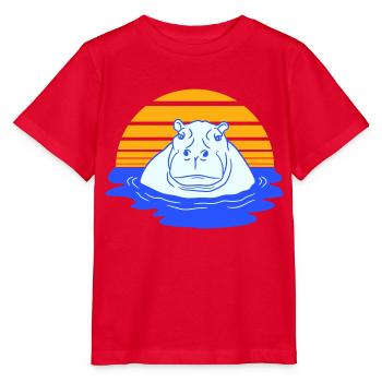Hippopotamus Swimming Water Sun Cute Comic Cartoon - Stanley/Stella MINI CREATOR Kids’ T-Shirt - red - Front - Jaiden (125cm)