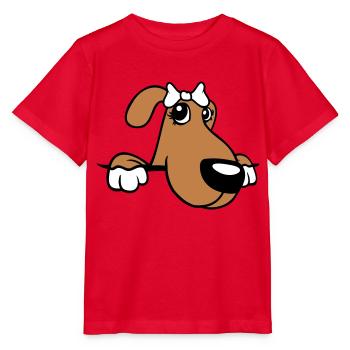Dog Behind Wall Pretty Lady Bow Female - Stanley/Stella MINI CREATOR Kids’ T-Shirt - red - Front - Jaiden (125cm)