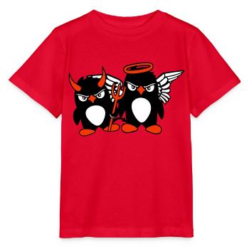 2 Pingouins Ange Diable Mal Bon Ciel Enfer Cool - T-shirt bio MINI CREATOR Stanley/Stella Enfant - rouge - Devant - Jaiden (125cm)