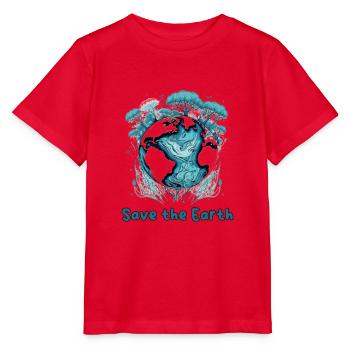 Earth Guardian: Blaugrüne Kugel und Bäume - Stanley/Stella Kinder T-Shirt MINI CREATOR  - Rot - Vorne - Jaiden (125cm)