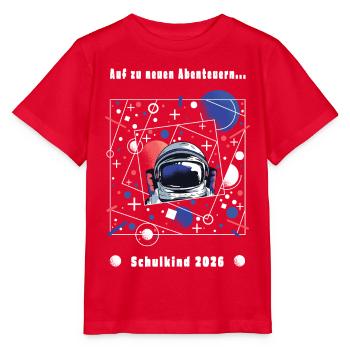 Einschulung 2026 - Schulkind - Astronaut Weltraum - Stanley/Stella Kinder T-Shirt MINI CREATOR  - Rot - Vorne - Jaiden (125cm)
