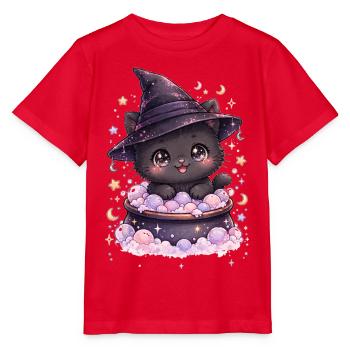 Witches - Kawaii Witch Cat - Stanley/Stella MINI CREATOR Kids’ T-Shirt - red - Front - Jaiden (125cm)