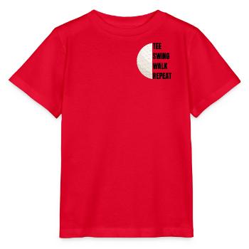 Tee Swing Walk Repeat - Golf slogan - Stanley/Stella Kinder T-Shirt MINI CREATOR  - Rot - Vorne - Jaiden (125cm)