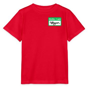 Hello, I am vegan Namensschild - Stanley/Stella Kinder T-Shirt MINI CREATOR  - Rot - Vorne - Jaiden (125cm)