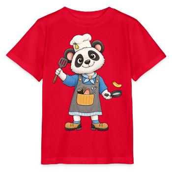 Lustiger Panda Koch mit Kochmütze - Stanley/Stella Kinder T-Shirt MINI CREATOR  - Rot - Vorne - Jaiden (125cm)