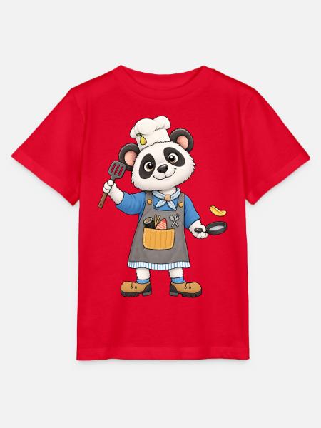 Lustiger Panda Koch mit Kochmütze - Stanley/Stella Kinder T-Shirt MINI CREATOR - Rot