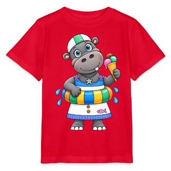 Nilpferd Sommer Lustiges Hippo - Stanley/Stella Kinder T-Shirt MINI CREATOR  - Rot - Vorne - Jaiden (125cm)