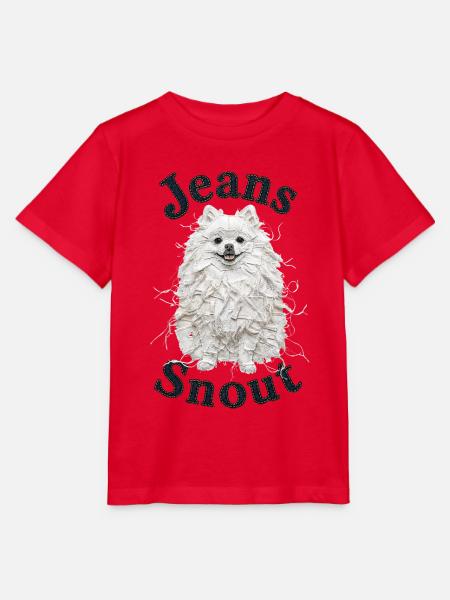 Weißer Spitz im Jeansflicken-Stil - Stanley/Stella Kinder T-Shirt MINI CREATOR  - Rot
