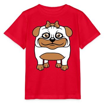 Dog Pug Girl Pretty Bow Woman Female - Stanley/Stella MINI CREATOR Kids’ T-Shirt - red - Front - Jaiden (125cm)