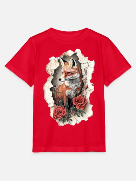 Fuchs mit Blumen - Stanley/Stella Kinder T-Shirt MINI CREATOR  - Rot