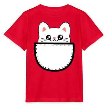 Chat doux Kawaii Chibi chat dans la poche de la poitrine - T-shirt bio MINI CREATOR Stanley/Stella Enfant - rouge - Devant - Jaiden (125cm)