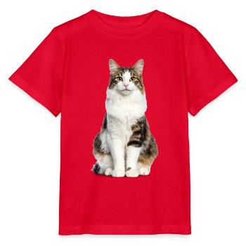 Chat moelleux mixte – Moelleux et plein de personnalité - T-shirt bio MINI CREATOR Stanley/Stella Enfant - rouge - Devant - Jaiden (125cm)