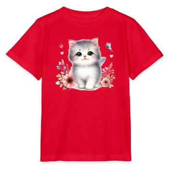 Chat mignon - T-shirt bio MINI CREATOR Stanley/Stella Enfant - rouge - Devant - Jaiden (125cm)