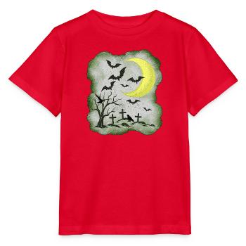 NachtMotiv gräber und Fledermäuse - Stanley/Stella Kinder T-Shirt MINI CREATOR  - Rot - Vorne - Jaiden (125cm)