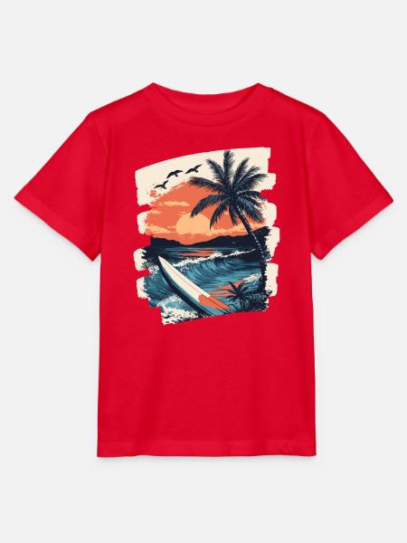 Strand Palmen Sonnenuntergang Sommer - Stanley/Stella Kinder T-Shirt MINI CREATOR  - Rot