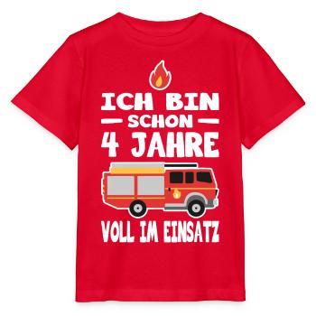 4 Geburtstag Feuerwehr Geschenk Junge 4 Jahre - Stanley/Stella Kinder T-Shirt MINI CREATOR  - Rot - Vorne - Jaiden (125cm)