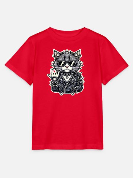 Rockiger Katzenstil mit Lederjacke - Stanley/Stella Kinder T-Shirt MINI CREATOR - Rot