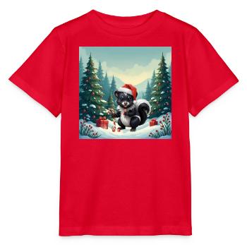 Christmas skunk in snowy forest - Stanley/Stella MINI CREATOR Kids’ T-Shirt - red - Front - Jaiden (125cm)