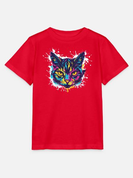 Katze Splatter Farbkleckse - Stanley/Stella Kinder T-Shirt MINI CREATOR  - Rot