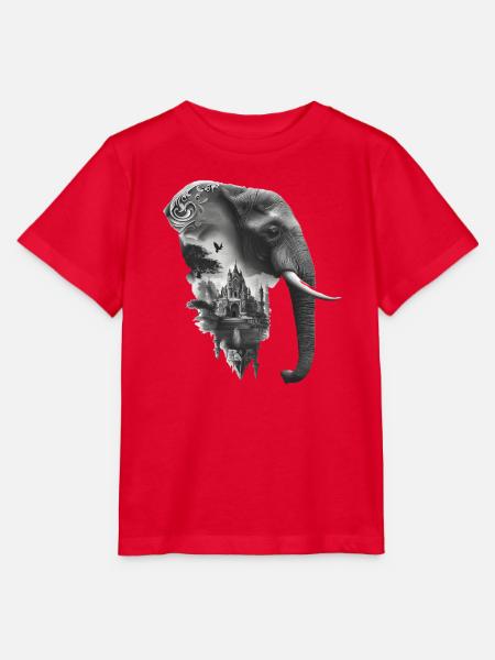 Elefant und Tempel in Collage - Stanley/Stella Kinder T-Shirt MINI CREATOR - Rot