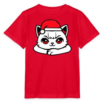 Katze Selbstbewusst Weihnachtsmütze Süß Kätzchen - Stanley/Stella Kinder T-Shirt MINI CREATOR  - Rot - Vorne - Jaiden (125cm)