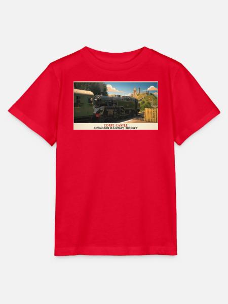 Corfe Castle Dampflok-Plakat - Stanley/Stella Kinder T-Shirt MINI CREATOR  - Rot
