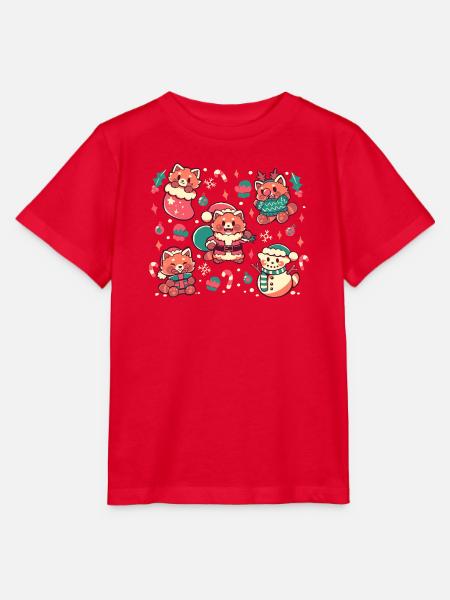 Festliche rote Pandas - Stanley/Stella Kinder T-Shirt MINI CREATOR  - Rot