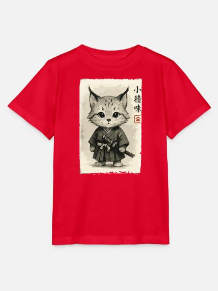 Katzen Samurai  - Stanley/Stella Kinder T-Shirt MINI CREATOR  - Rot