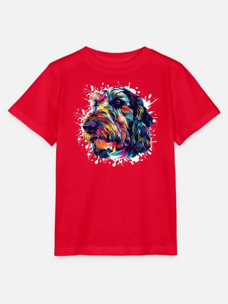 Bunter Hundeporträt mit Farbspritzern - Stanley/Stella Kinder T-Shirt MINI CREATOR  - Rot