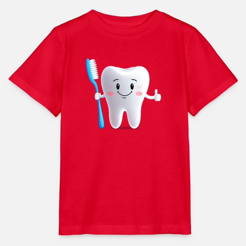Dent souriante avec une brosse à dents - T-shirt bio MINI CREATOR Stanley/Stella Enfant - rouge