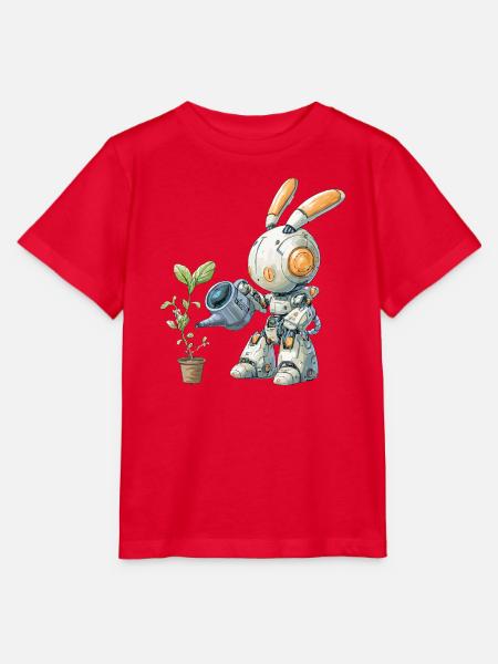 Roboter Hase gießt Pflanze - Stanley/Stella Kinder T-Shirt MINI CREATOR - Rot