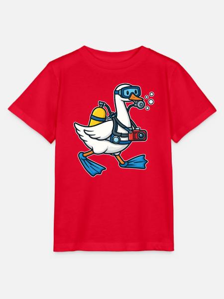 Taucher Ente mit Kamera - Stanley/Stella Kinder T-Shirt MINI CREATOR  - Rot
